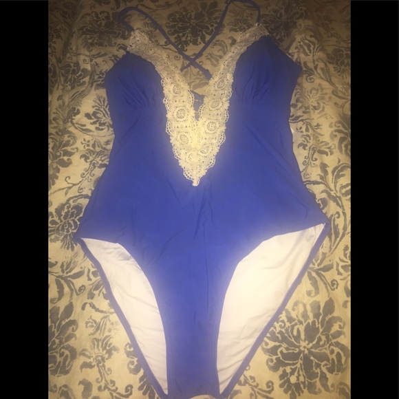 NWT GORGEOUS COBALT BLUE, LACE ONE PIECE SWIM SUIT - Picture 3 of 4